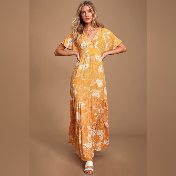 Lulus Dresses & Skirts - 10. Lulu's Yellow Tiered Short Sleeve Maxi Dress NEW 🐣